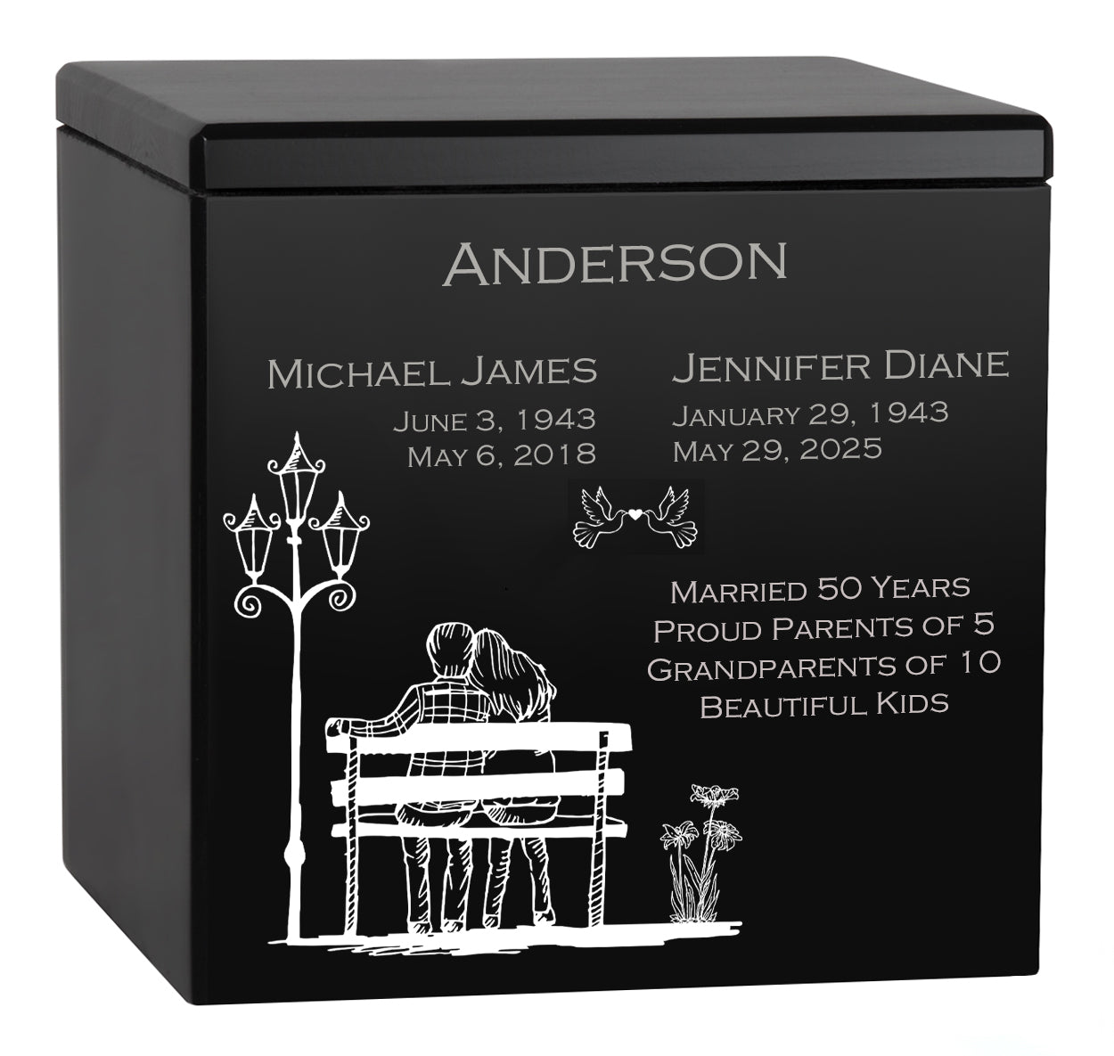 Precious Memories Companion Urn - Parents Double Urn - Park Bench Scene - Vault Option