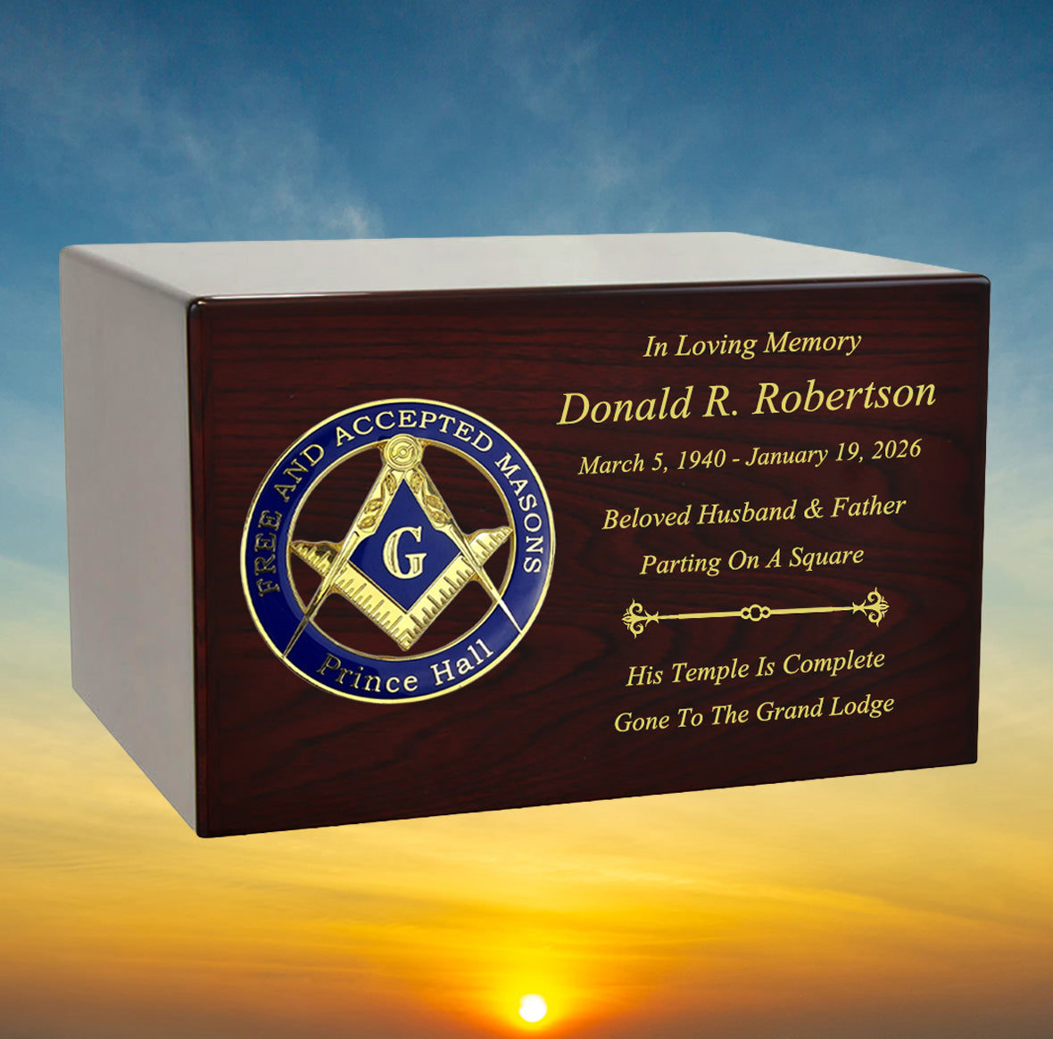 Masonic & OES Emblem Wood Cremation Urns - Free Laser Engraving