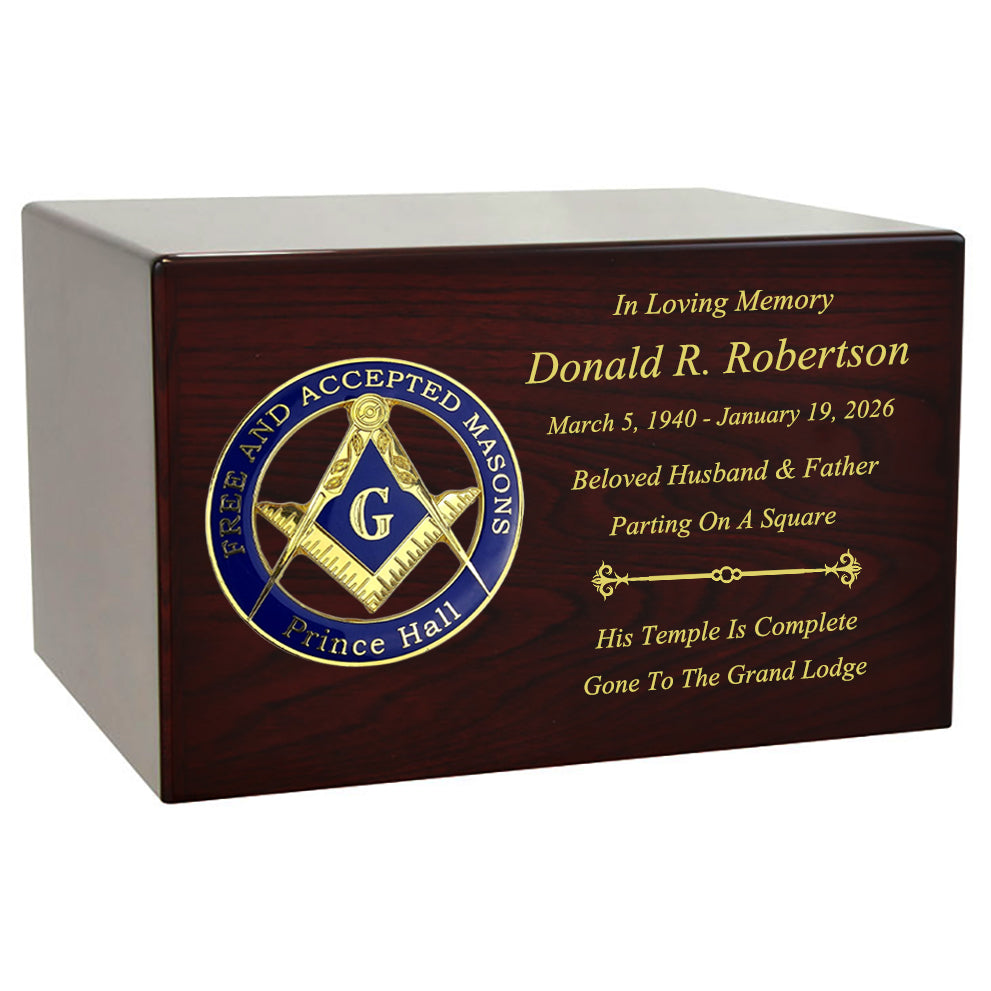 Masonic & OES Emblem Wood Cremation Urns - Free Laser Engraving