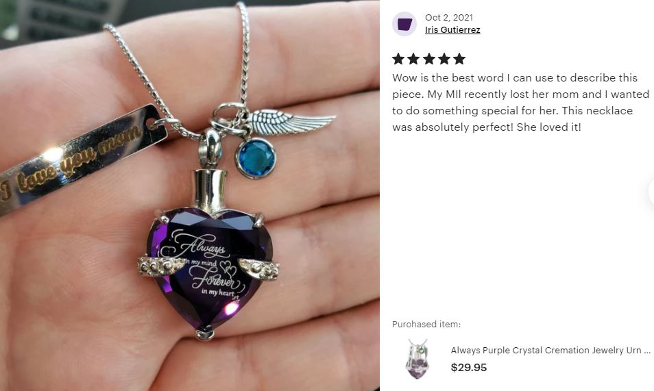 Purple Always & Forever Heart Stainless Ash Urn - Love Charms™ Option