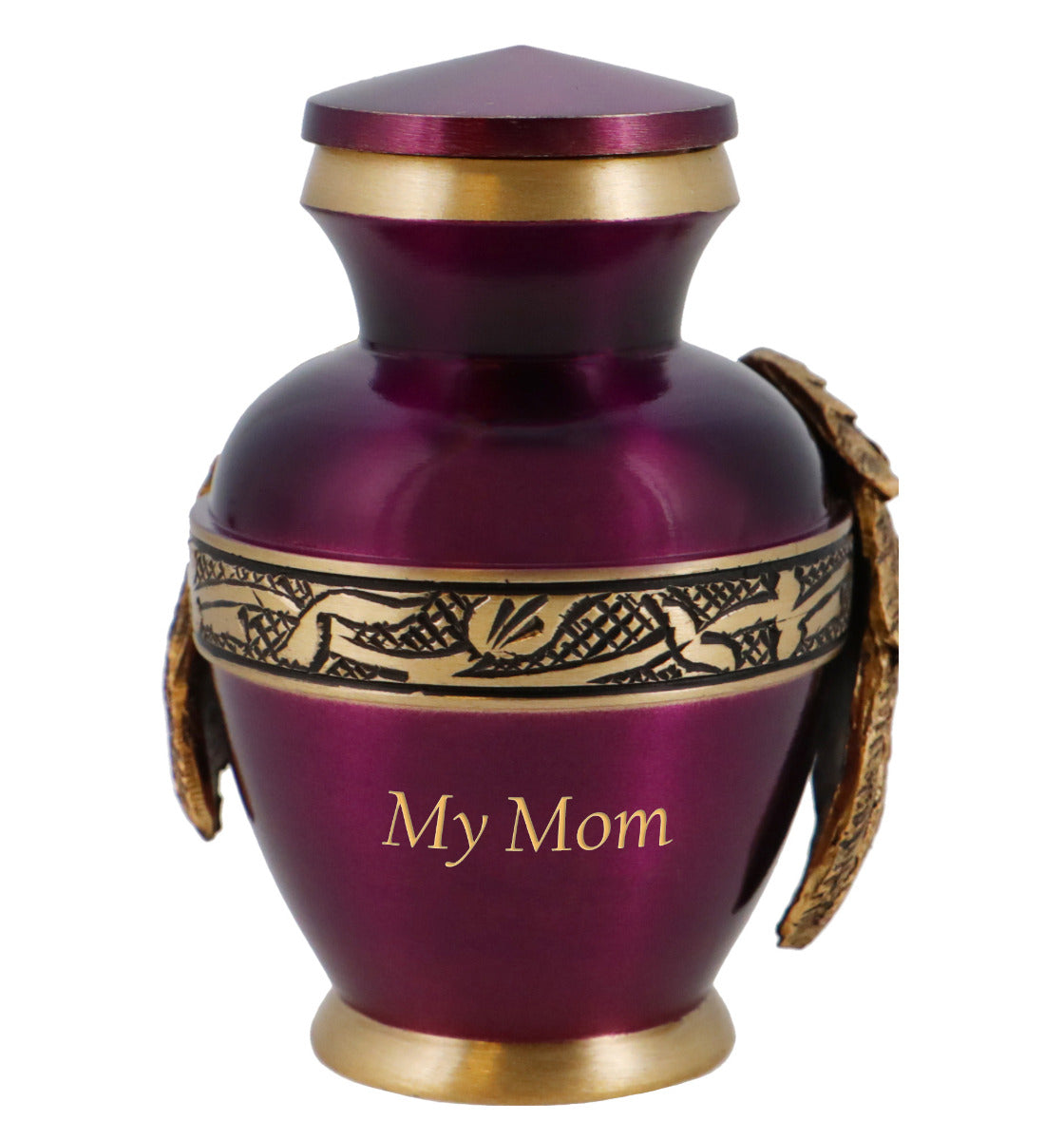Wings of an Angel Golden Purple Keepsake Urn - Engraving Option