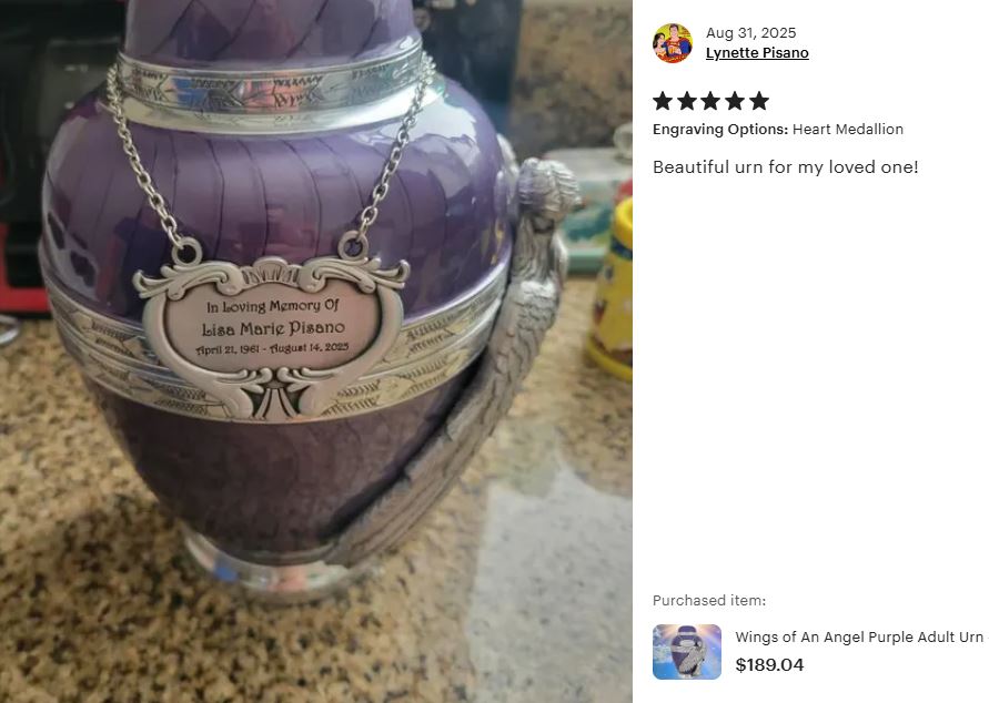 Wings of an Angel Purple Adult Urn - Pro Laser Engraving - Burial Vault Option
