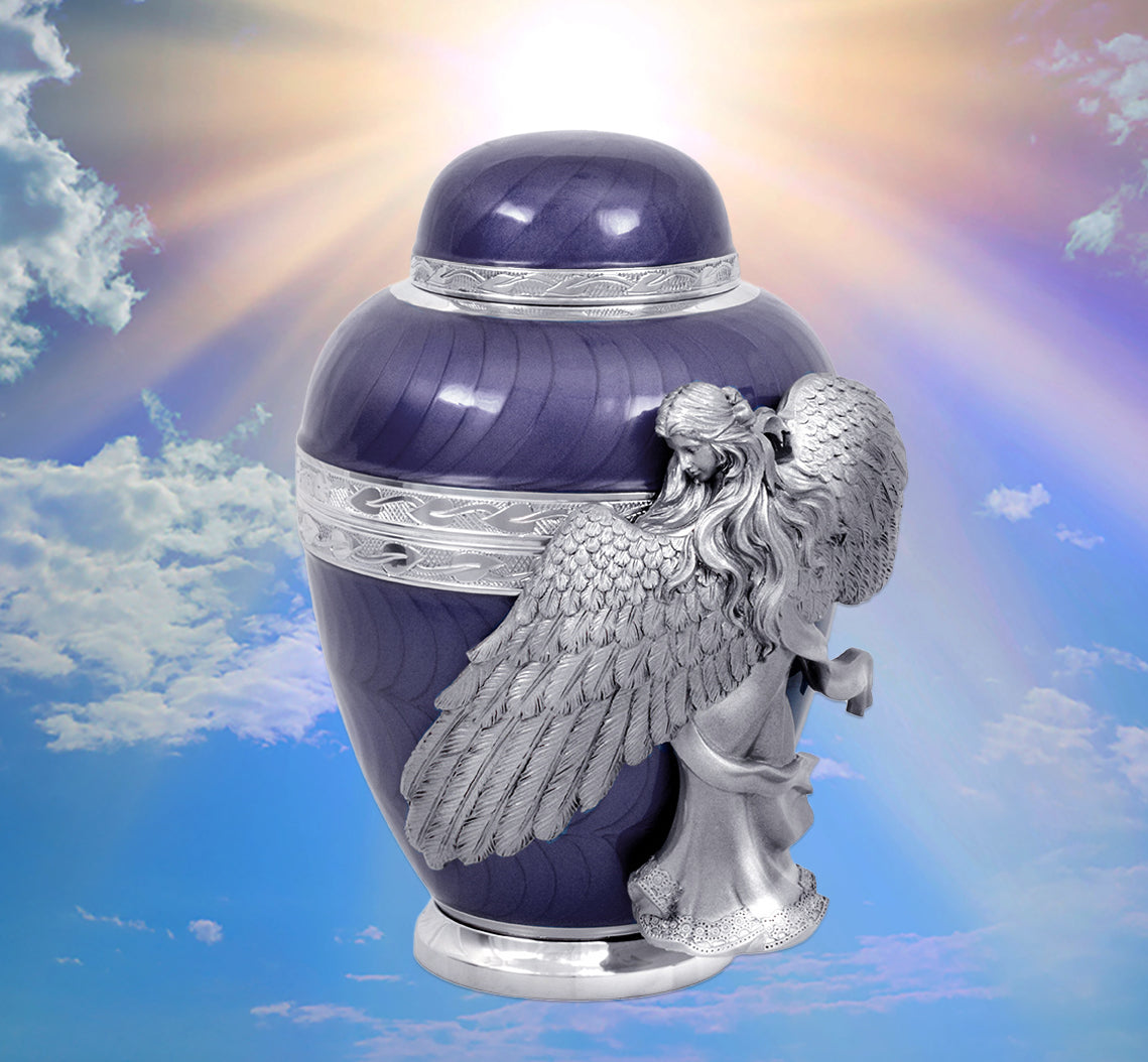 Wings of an Angel Purple Adult Urn - Pro Laser Engraving - Burial Vault Option