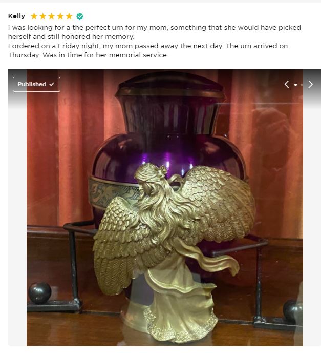 Wings of an Angel Golden Purple Adult Urn - Pro Laser Engraving - Burial Vault Option