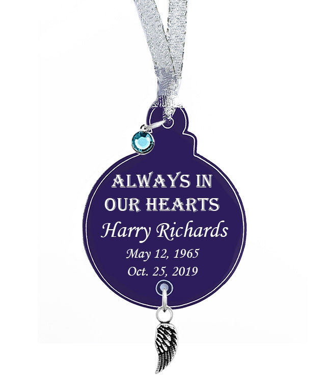 Christmas Bulb Angel Wing Urn Ornament - Birthstone Option