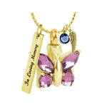 Purple Butterfly Winged Gold Ash Urn - Love Charms Option