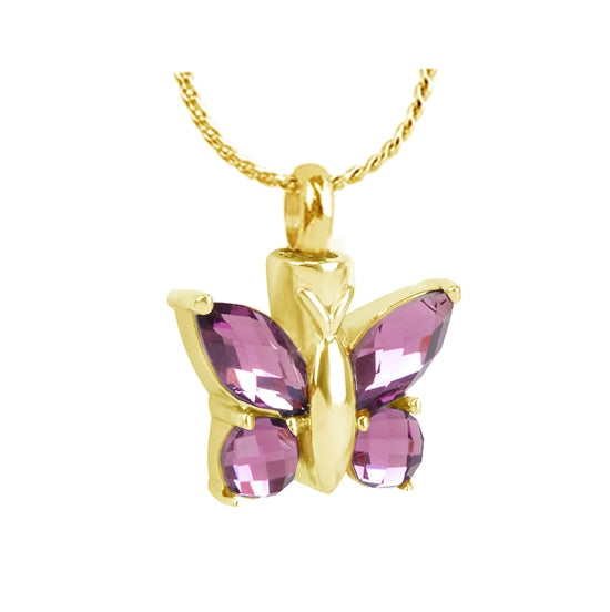 Purple Butterfly Winged Gold Ash Urn - Love Charms Option