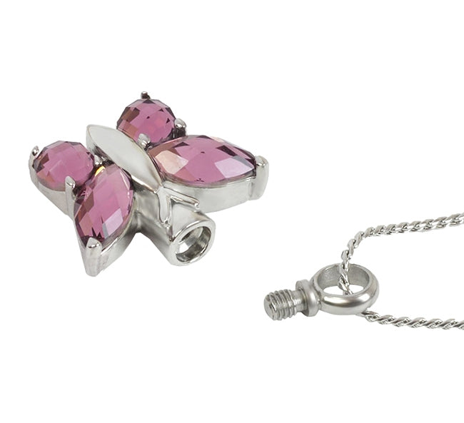 Purple Butterfly Crystal Ash Urn Pendant