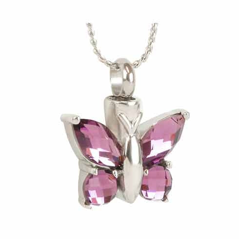 Purple Butterfly Crystal Ash Urn Pendant - Love Charms Option