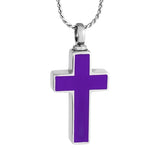 Purple Stainless Cross Cremation Jewelry Urn - Love Charms Option