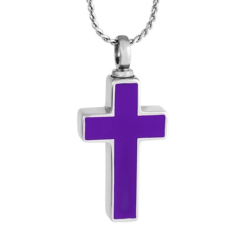Purple Stainless Cross Cremation Jewelry Urn - Love Charms Option