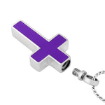 Purple Stainless Cross Cremation Jewelry Urn - Love Charms Option