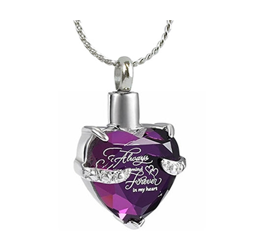 Purple Always & Forever Heart Stainless Ash Urn - Love Charms Option