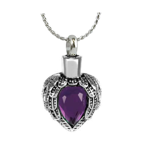 Purple Crystal Winged Heart Ash Urn - Love Charms Option