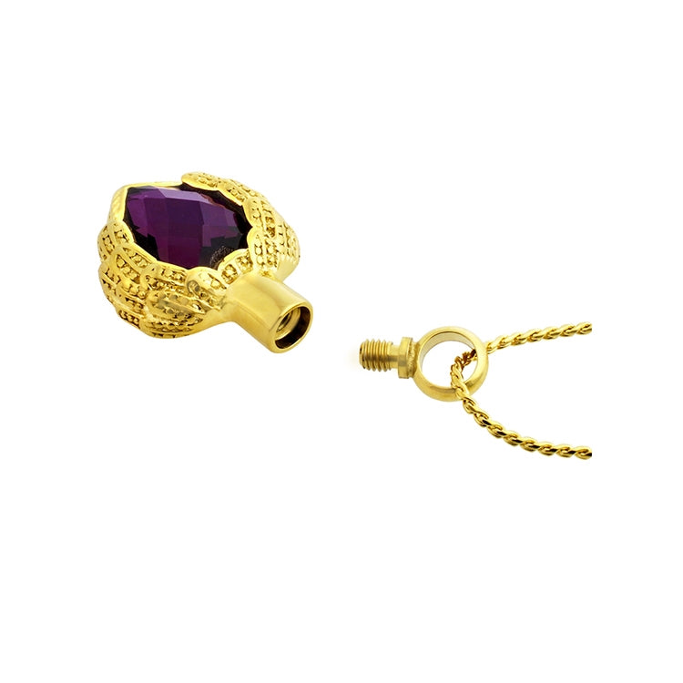 Purple Winged Heart Gold Necklace Ash Urn - Love Charms Option