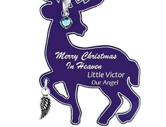 Reindeer Angel Wing Urn Ornament - Birthstone Option