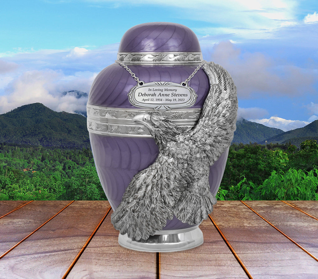 Soaring Eagle Lavender Adult Urn - Pro Laser Engraving - Burial Vault Option