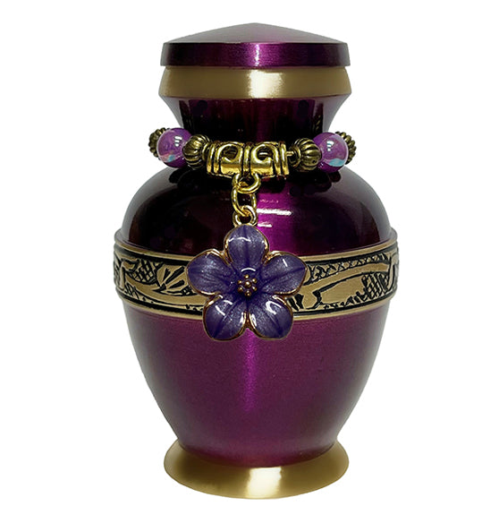 Purple Brass Floral Keepsake Urn - Love Charms™ Option
