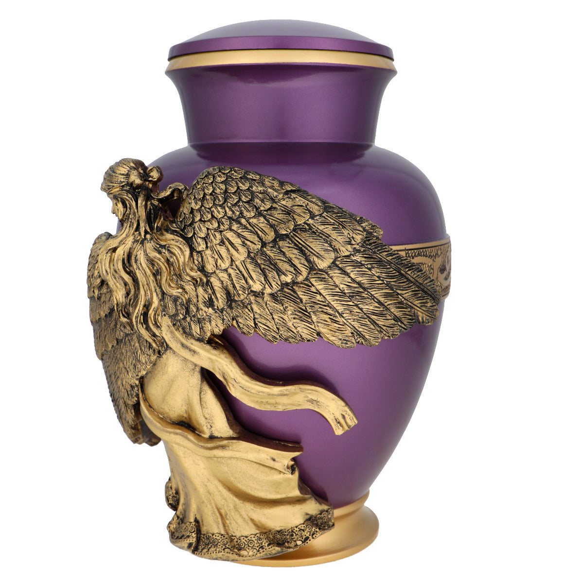 Wings of an Angel Golden Purple Adult Urn - Pro Laser Engraving - Burial Vault Option