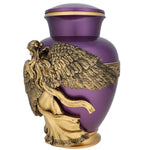 Wings of an Angel Golden Purple Adult Urn - Pro Laser Engraving - Burial Vault Option