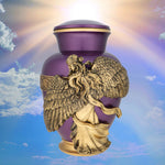 Wings of an Angel Golden Purple Adult Urn - Pro Laser Engraving - Burial Vault Option
