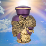 Wings of an Angel Golden Purple Adult Urn - Pro Laser Engraving - Burial Vault Option