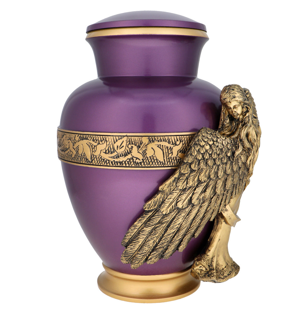 Wings of an Angel Golden Purple Adult Urn - Pro Laser Engraving - Burial Vault Option