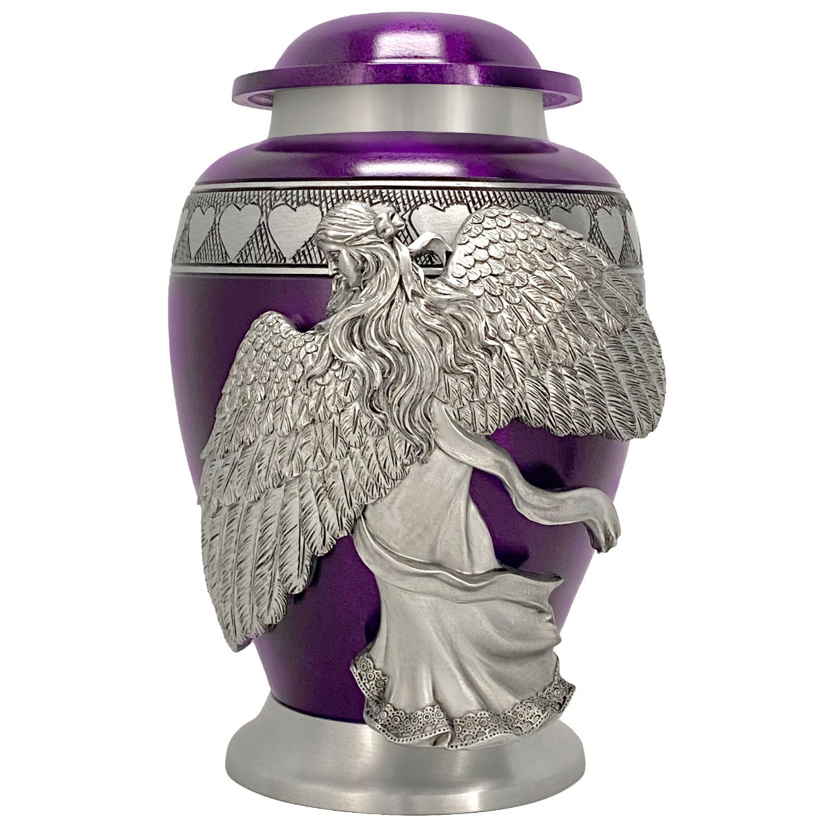 Wings of an Angel Purple Hearts Adult Urn - Pro Laser Engraving - Burial Vault Option