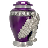 Wings of an Angel Purple Hearts Adult Urn - Pro Laser Engraving - Burial Vault Option