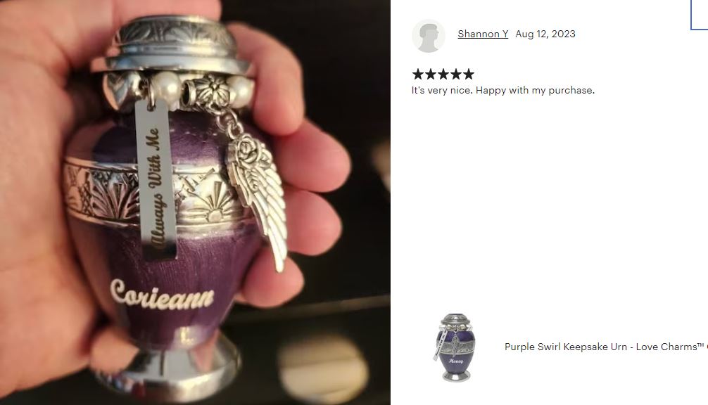 Purple Swirl Keepsake Urn - Love Charms® Option - Engraving Option