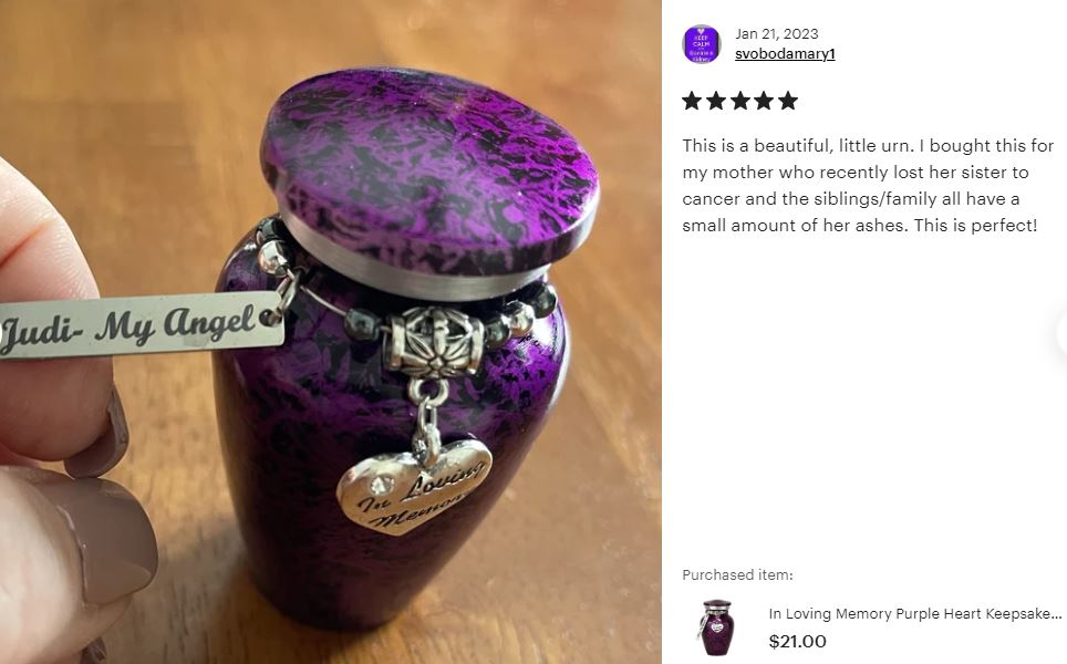 In Loving Memory Purple Heart Keepsake Urn - Love Charms® Option