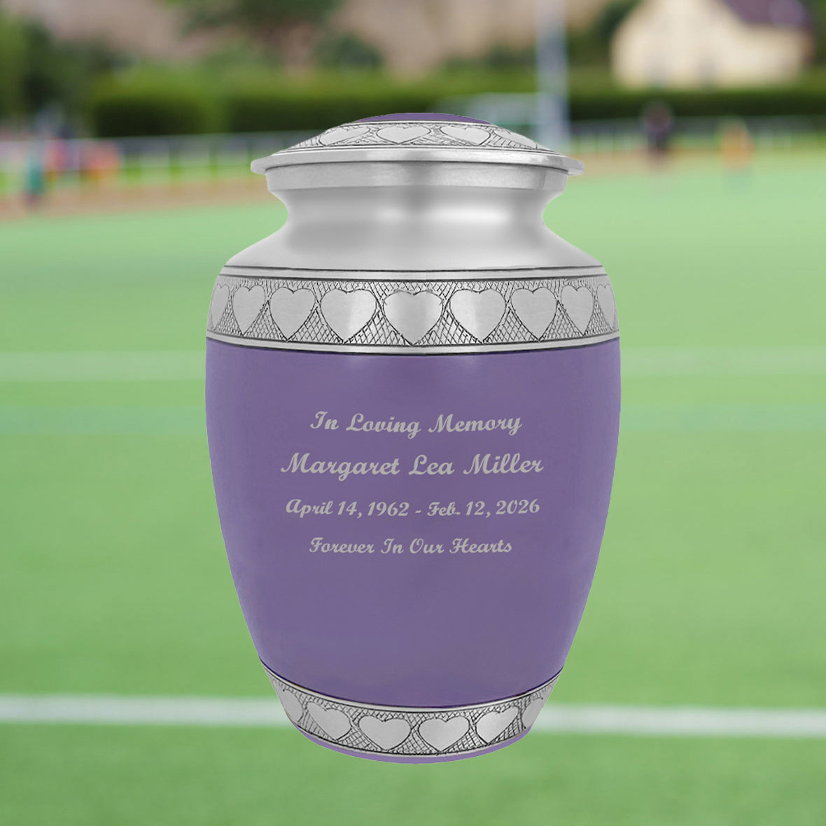 Purple Hearts Pewter Medium Urn - Tribute Wreath™ - Pro Laser Engraving