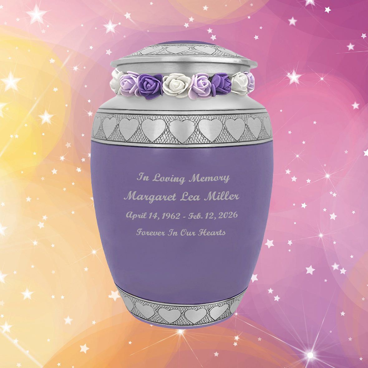 Purple Hearts Pewter Medium Urn - Tribute Wreath™ - Pro Laser Engraving