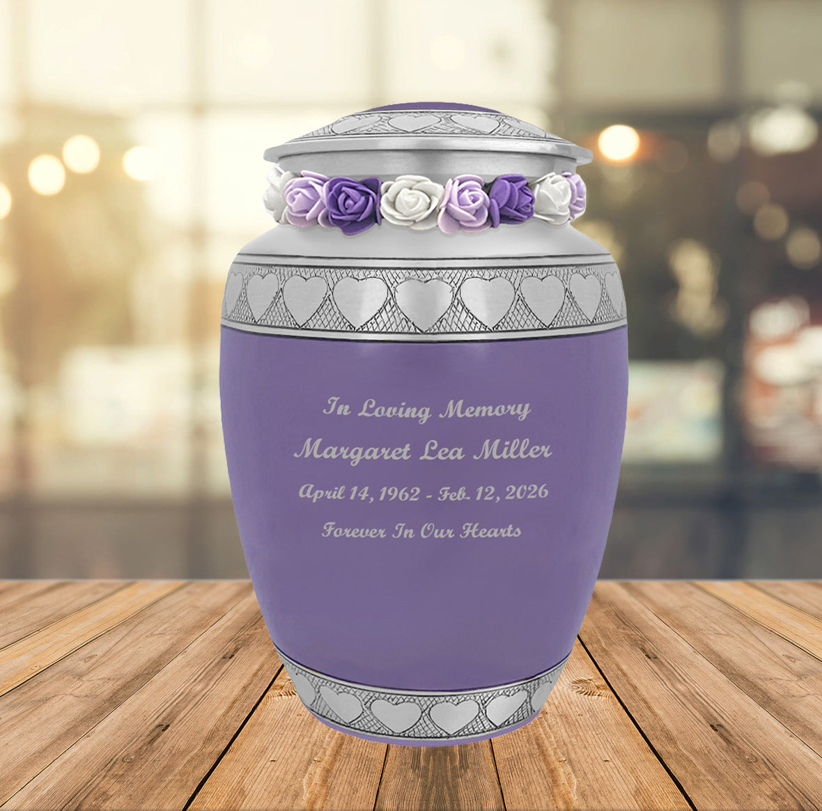 Purple Hearts Pewter Medium Urn - Tribute Wreath™ - Pro Laser Engraving