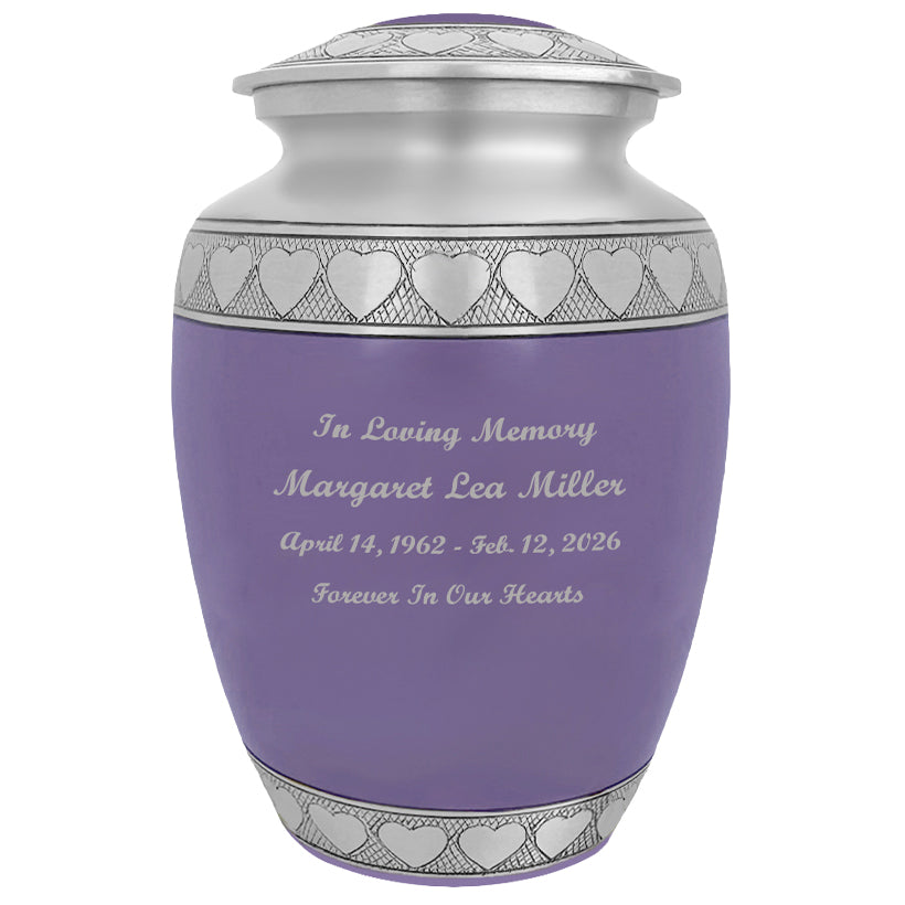 Purple Hearts Pewter Medium Urn - Tribute Wreath™ - Pro Laser Engraving
