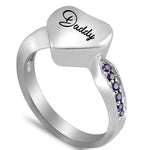 Purple Crystal Heart Cremation Ring Keepsake Urn