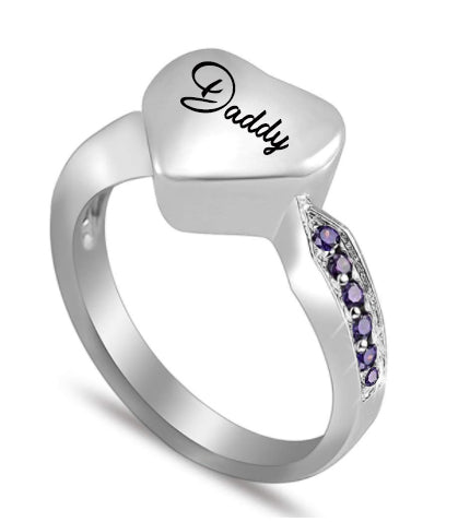Purple Crystal Heart Cremation Ring Keepsake Urn