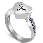 Purple Crystal Heart Cremation Ring Keepsake Urn