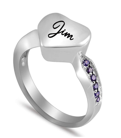 Purple Crystal Heart Cremation Ring Keepsake Urn