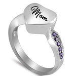 Purple Crystal Heart Cremation Ring Keepsake Urn