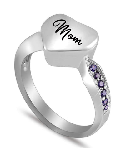 Purple Crystal Heart Cremation Ring Keepsake Urn