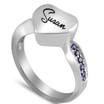 Purple Crystal Heart Cremation Ring Keepsake Urn
