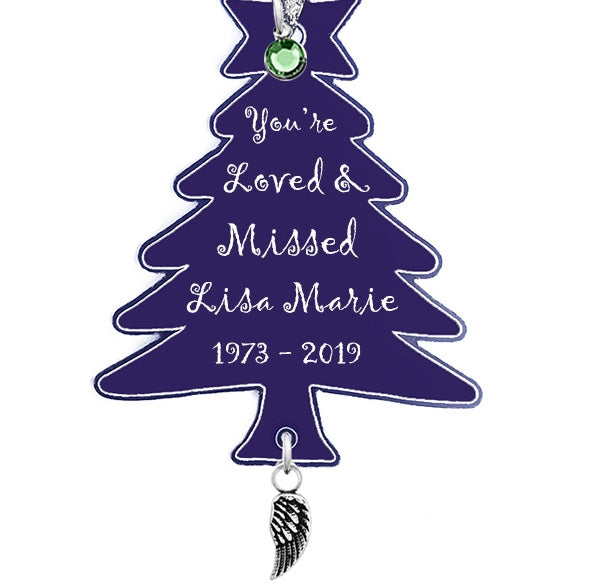 Christmas Tree Angel Wing Urn Ornament - Birthstone Option