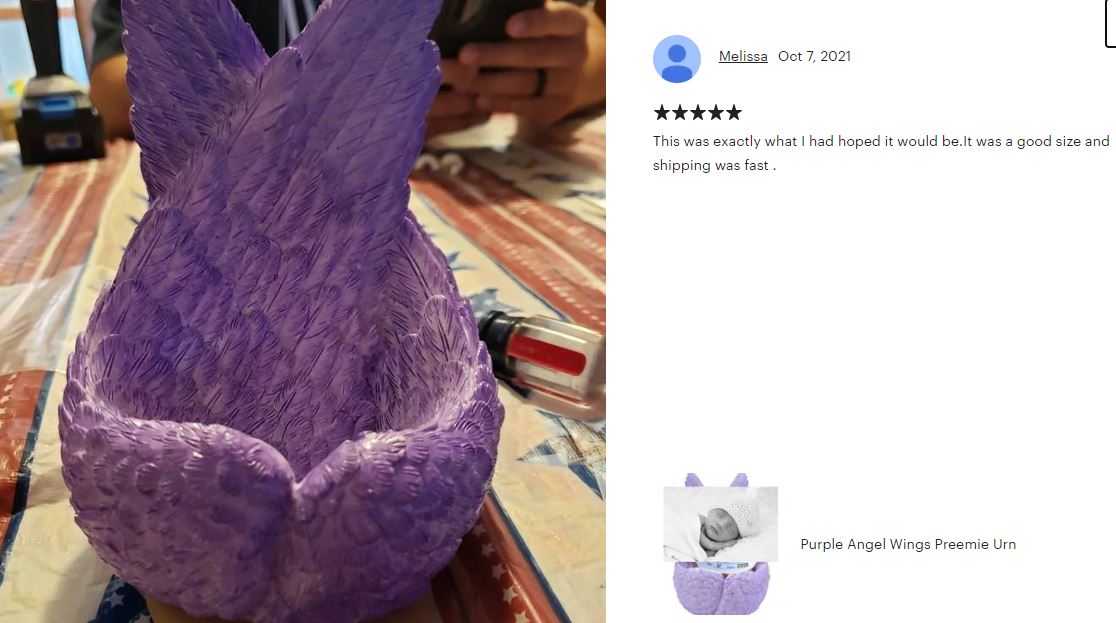 Purple Angel Wings Keepsake Urn