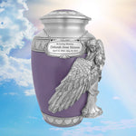 Wings of an Angel Purple Hearts Adult Urn - Pro Laser Engraving - Burial Vault Option