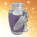 Wings of an Angel Purple Hearts Adult Urn - Pro Laser Engraving - Burial Vault Option
