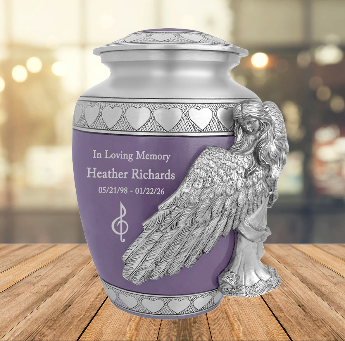 Medium, Youth or Pet Wings of an Angel Purple Hearts Urn - Pro Laser Engraving