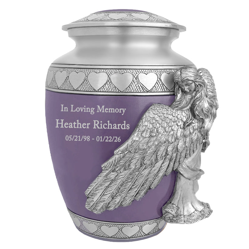 Medium, Youth or Pet Wings of an Angel Purple Hearts Urn - Pro Laser Engraving