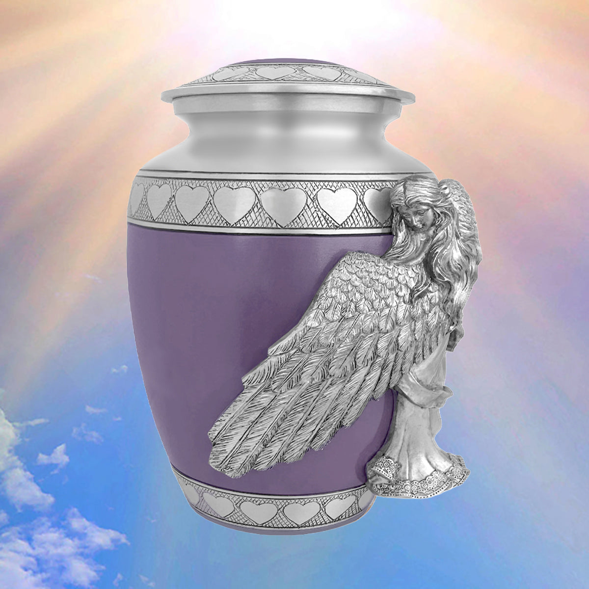 Medium, Youth or Pet Wings of an Angel Purple Hearts Urn - Pro Laser Engraving