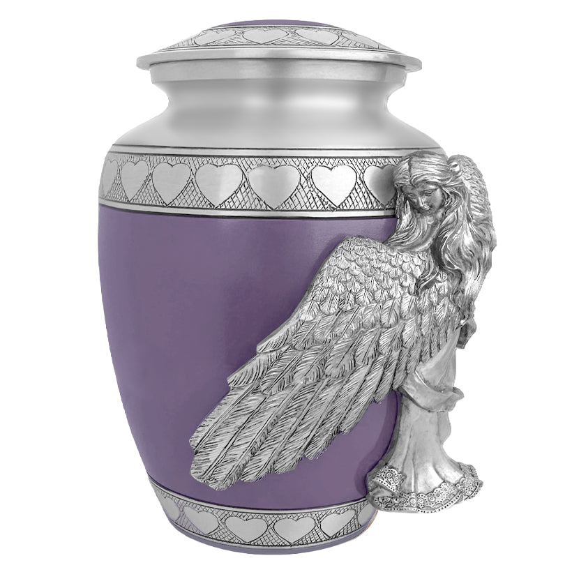 Medium, Youth or Pet Wings of an Angel Purple Hearts Urn - Pro Laser Engraving